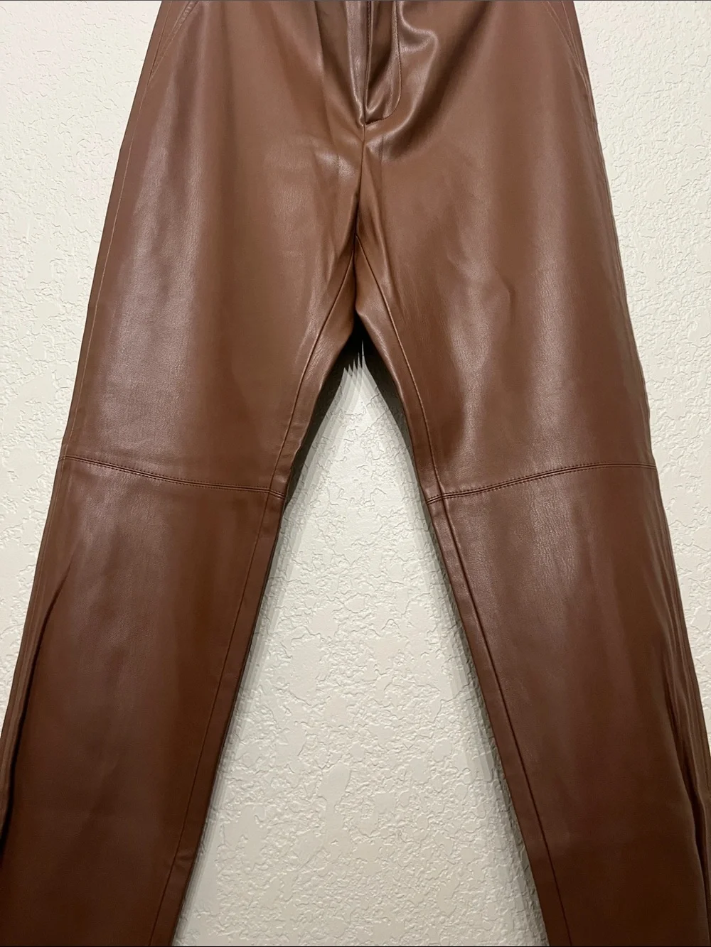 Zara Women’s Size Large Brown Faux Leather Skinny Pants With Zippers at Ankles - Picture 5 of 11